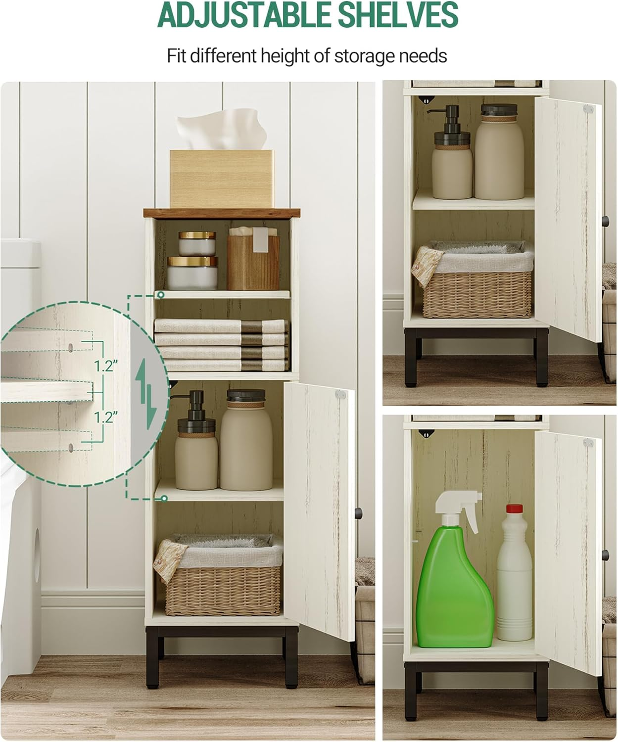 Hzuaneri Bathroom Storage Cabinet, Corner Floor Cabinet with Shelves, Customized Door Opening Direction, Bathroom Organizer with Adjustable Shelf for Kitchen, Living, Toilet Paper Cabinet, White Brown - White image number 3