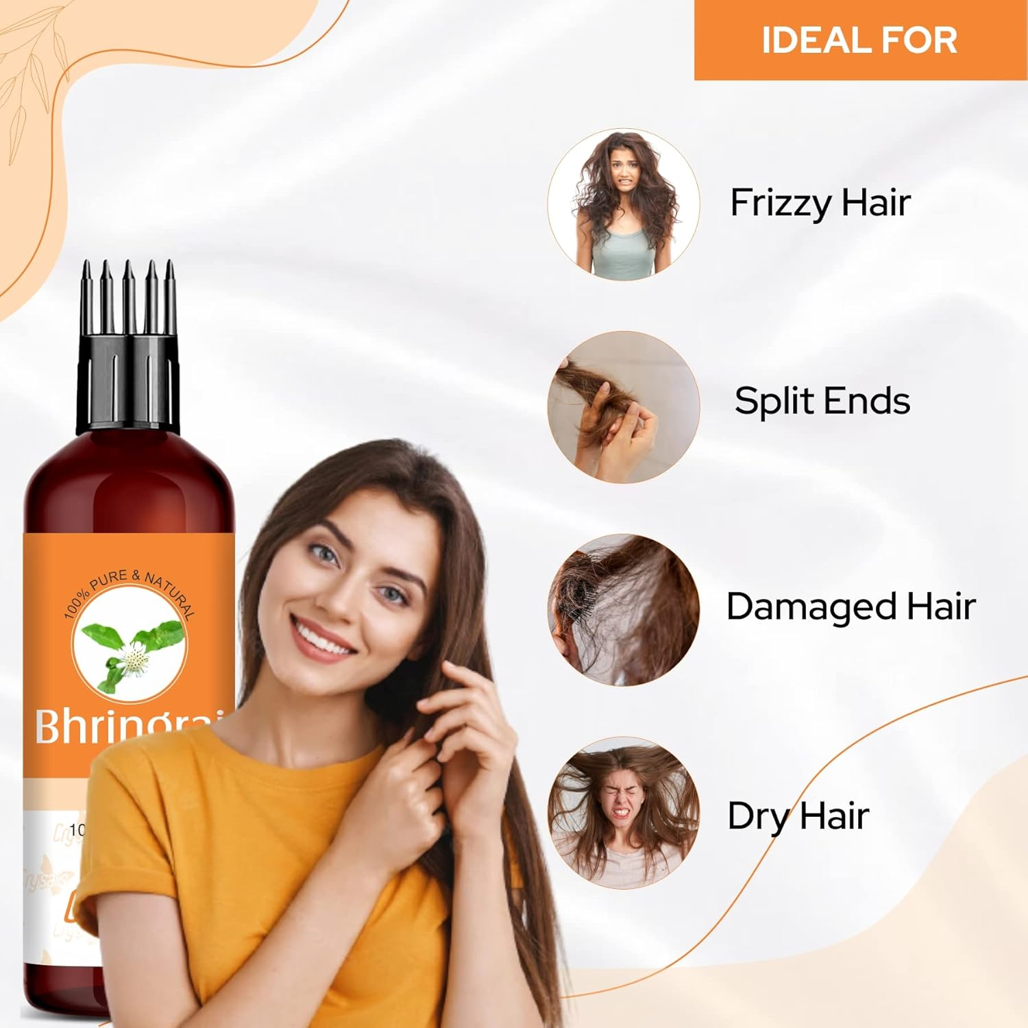 Crysalis Bhringraj (Eclipta Prostrata) Oil with Comb Applicator 100% Pure & Natural Hair Oil for Longer, Thicker & Volumized Hair, for Frizzy & Dry Hair, Promotes Hair Growth, Paraben Free - 100 Ml image number 1