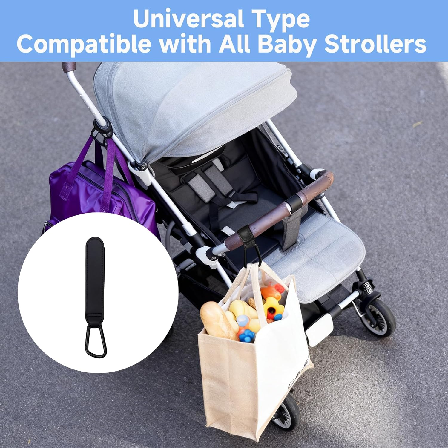 Teccfly 4 Pack Stroller Hooks, Heavy-Duty Baby Stroller Hooks Clips for Bags - Universal Pram Clips Fit Baby Stroller & Baby Pram, Essential Pram Accessories for Prams & Strollers​ image number 5