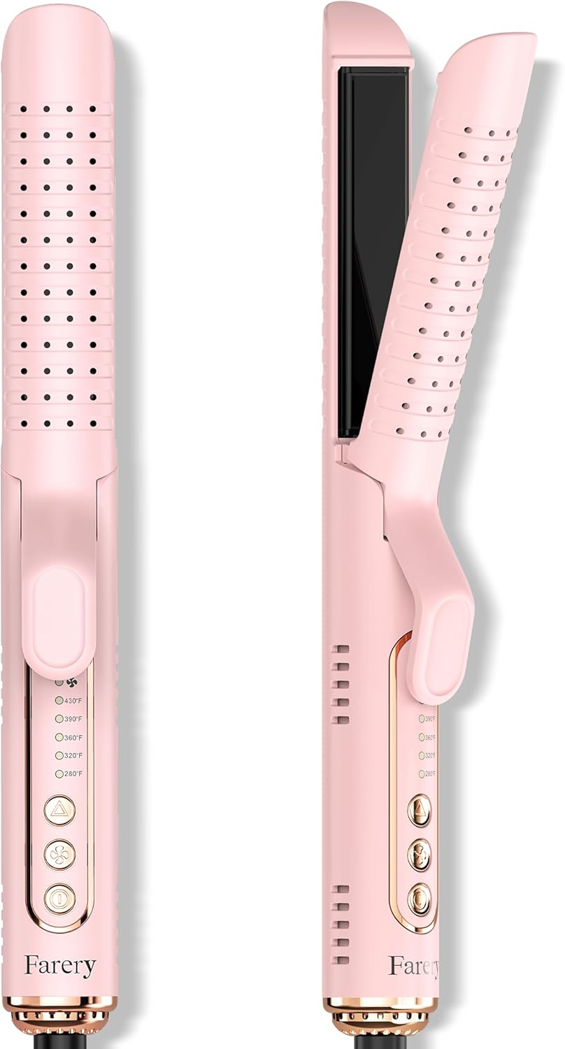 Farery Chill Set Soft-Air Curling Iron: Gentle Soft Air for Quick Styling & Long-Lasting Curls, Lock in Style with Cooling Air Vents, 2-In-1 Hair Straightener & Curler with Upgraded Long Barrel, Pink image number 4