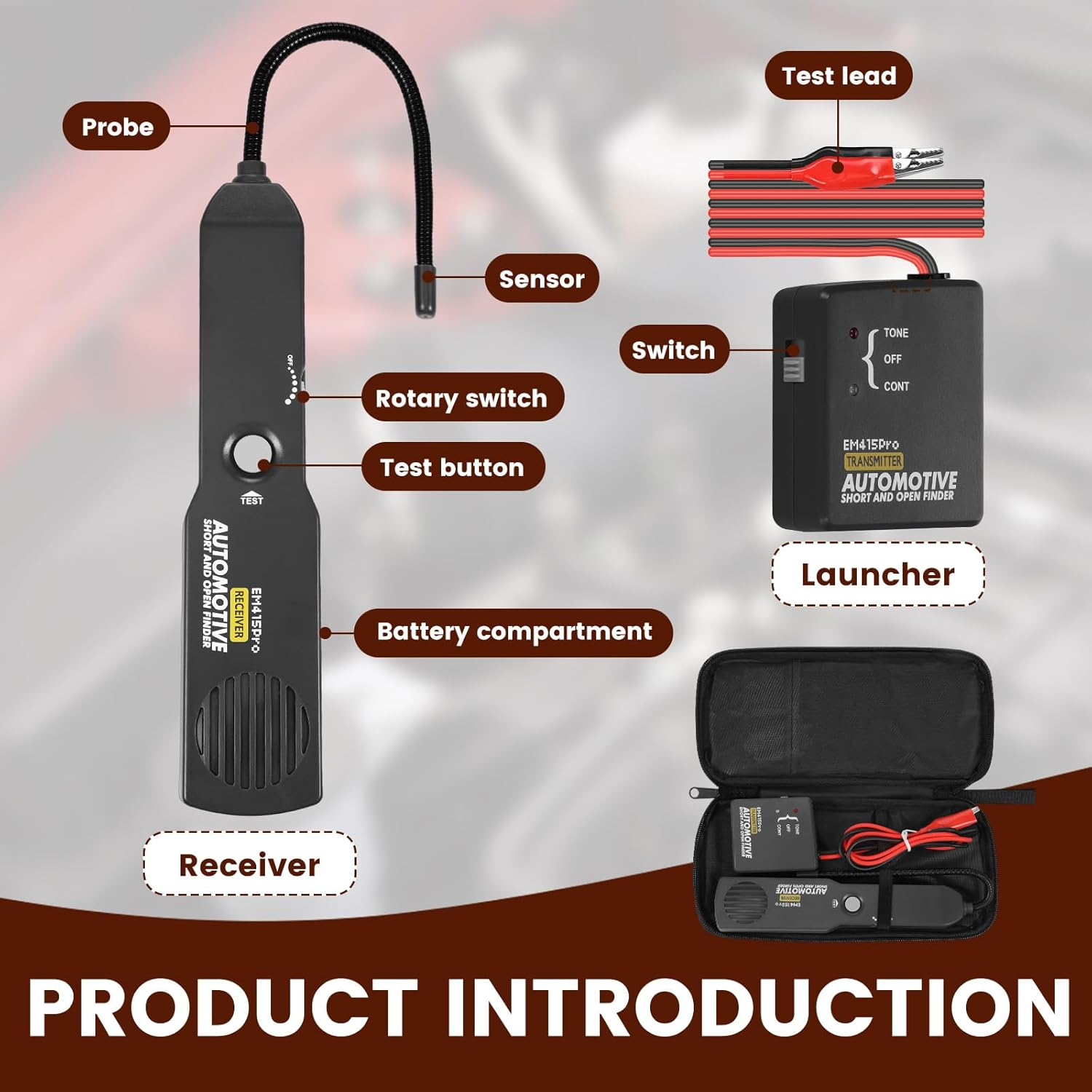 Electrical Short Open Finder for Em415Pro, Professional Wire Break Finder, Automotive Circuit Tester, Cable Fault Locator, DC 6-42V Adjustable Circuit Breaker Finder Tool for Cars Trucks image number 4