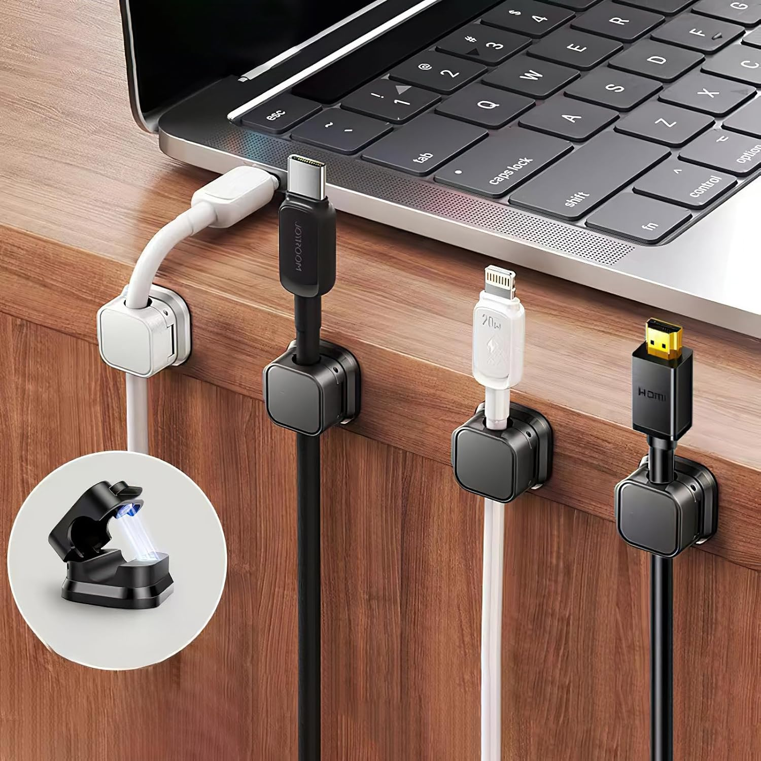 12 Pack Magnetic Cable Clip Organizer Cord Holder, Adhesive Cable Management, Wire Phone USB Charger Cable Holder Keeper Organizer for Car, Office Home Desktop, Wall, Night Table (12 Pack Black) image number 5