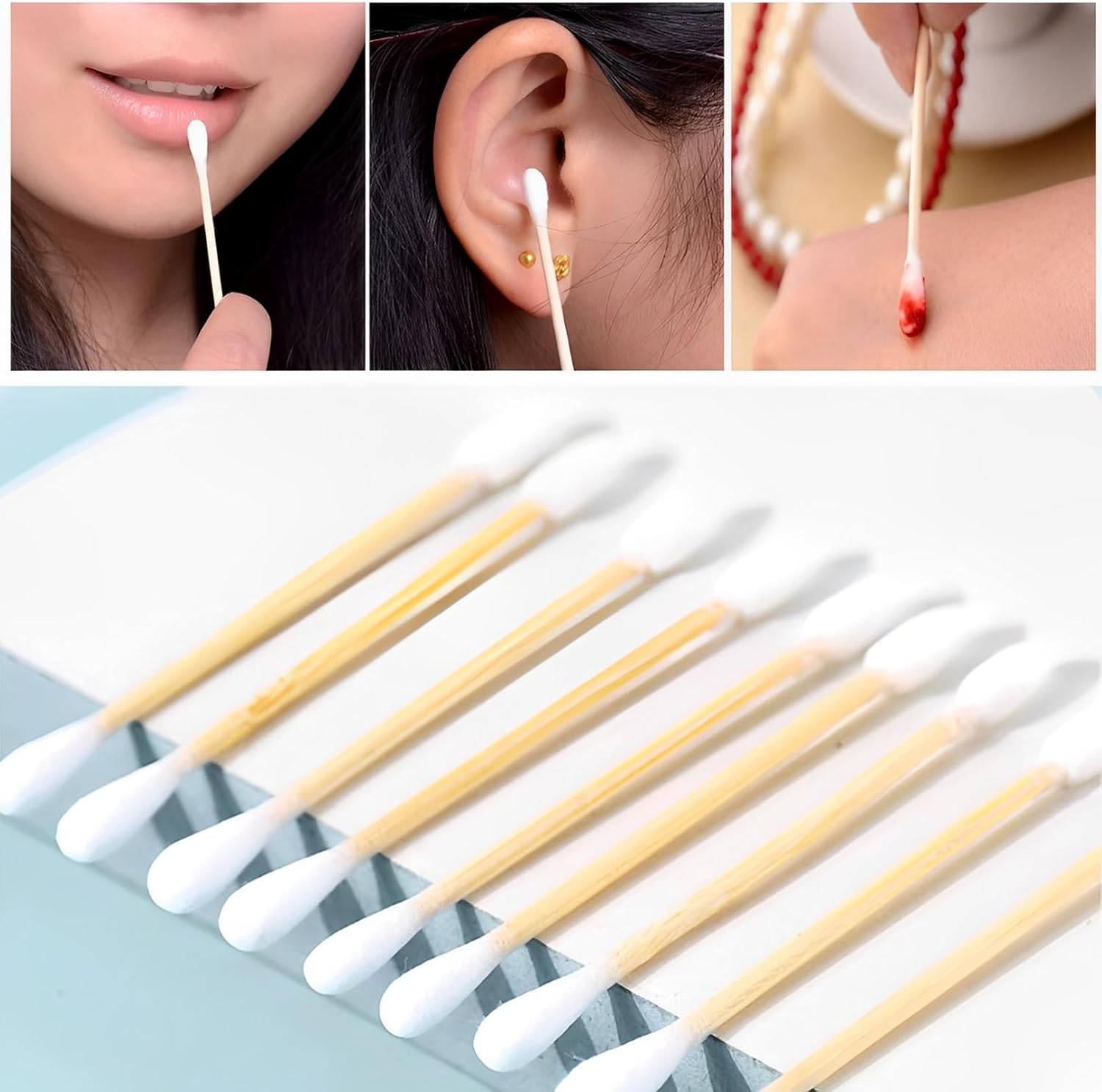 600 Pcs Cotton Buds, Ear Buds Cotton, Cotton Swabs, Ear Cotton Buds, Bamboo Cotton Buds, Multipurpose Cotton Swabs, Biodegradable Ear Cotton Buds, for Ear Cleaning Makeup Cleaning image number 3