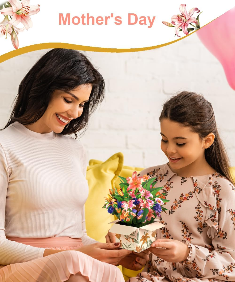 Magic Ants Flower Paper Pop-Up Cards - Bouquet 3D Popup Greeting Card - Pop-Up Birthday Card for Mum - Anniversary Card Thank You Card for Women, Mother'S Day - Envelope Included (Lily) image number 1