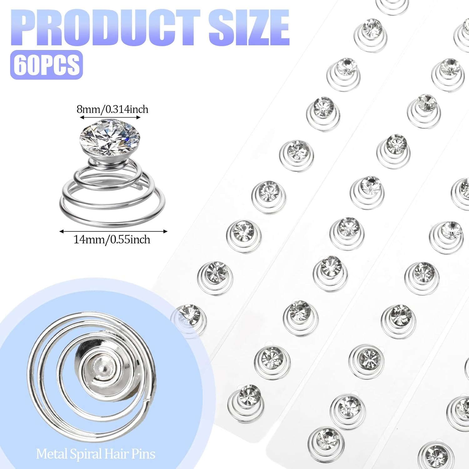 Spiral Rhinestone Hair Studs Set, 60PCS Gems Rhinestone Twister Hair Pins Pearl Flower Jewels Hair Pin Crystal Diamond Spiral Twist Hairpin Wedding Hair Accessories for Wedding Party Bridal Women Prom image number 4