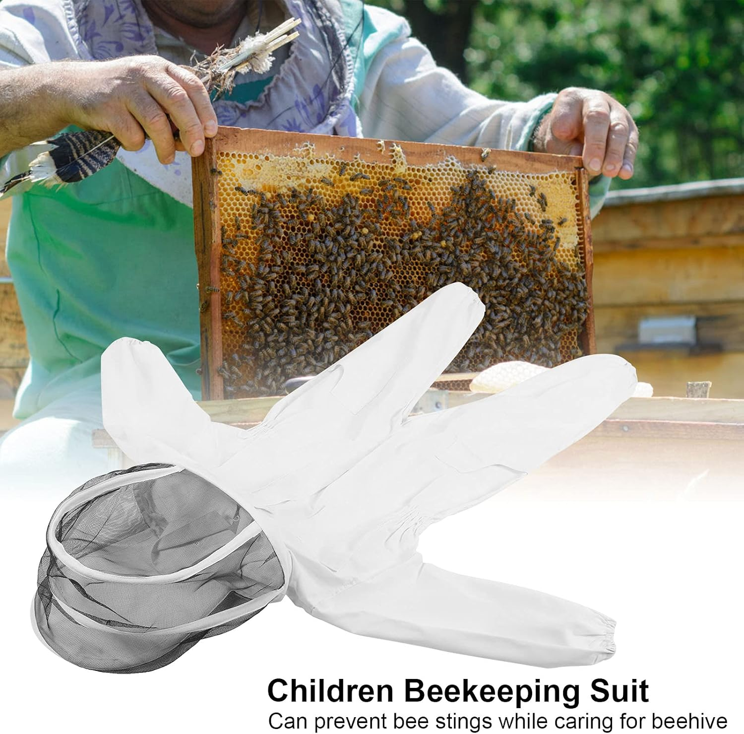 Beekeeper, Breathable and Ultra‑Thin Children Bee Suit Foldable with Zipper Design for Being Bitten(White, M) image number 5
