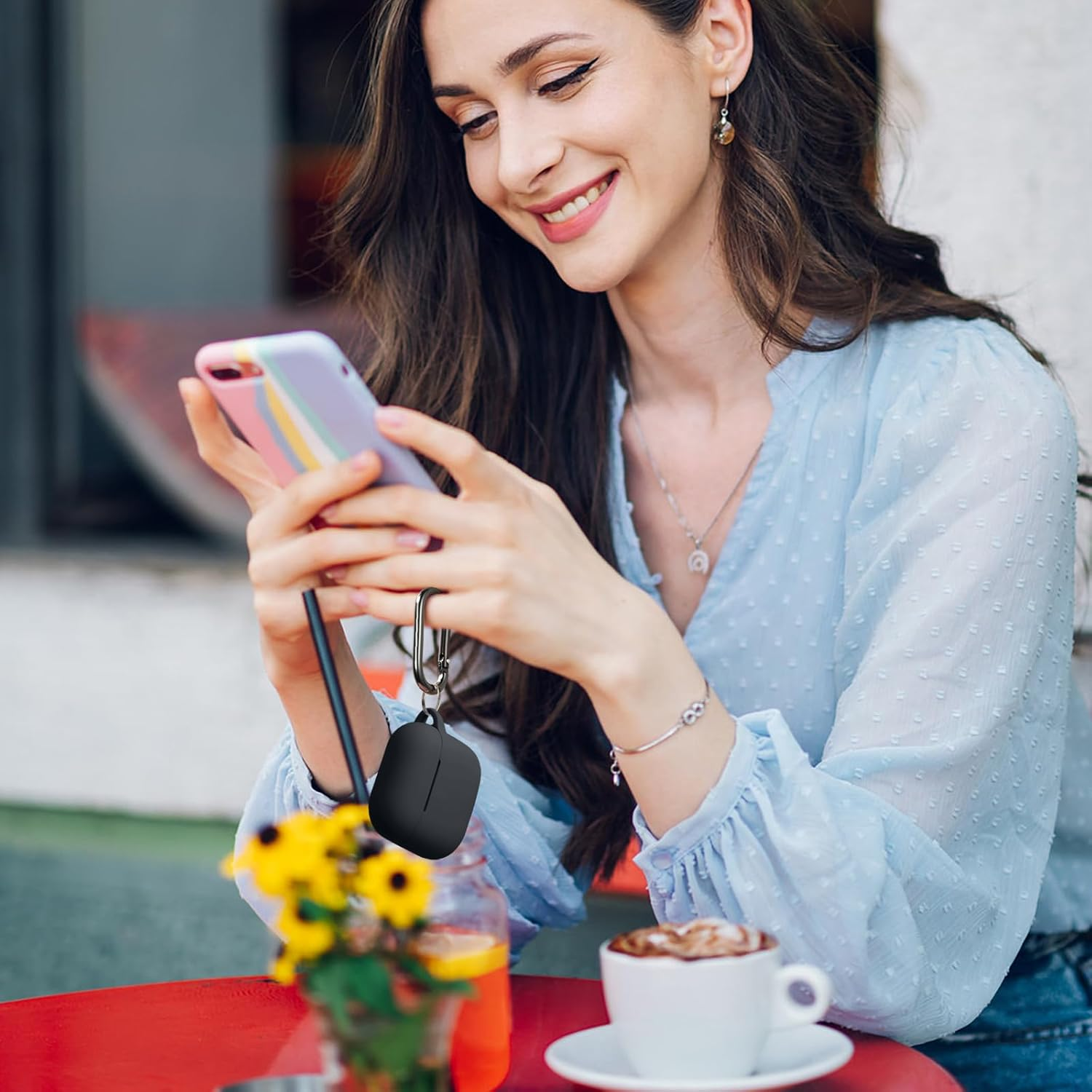 Ouwegaga Compatible with Airpods 4Th Generation Case Cover(2024), Soft Silicone Full Protective Cover for Airpods 4 Case with Keychain, Compatible with Apple Airpods 4 Case for Women Men, Black - Black image number 2