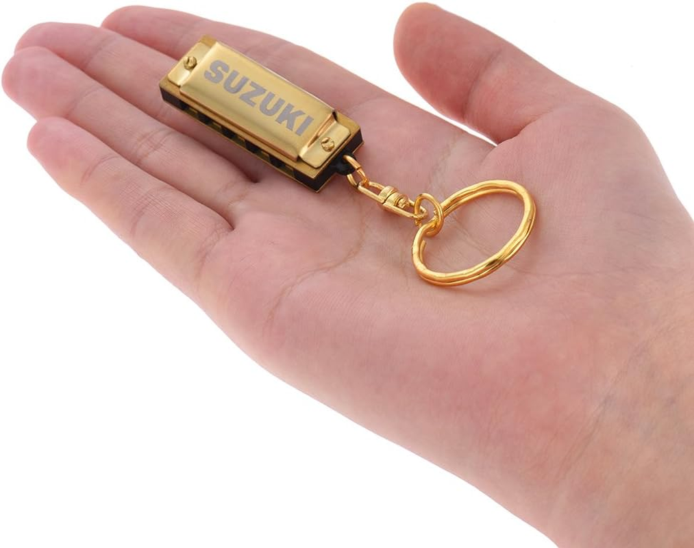 Suzuki Mini 5 Holes 10 Tone Harmonica Keychain Key of C Golden image number 4