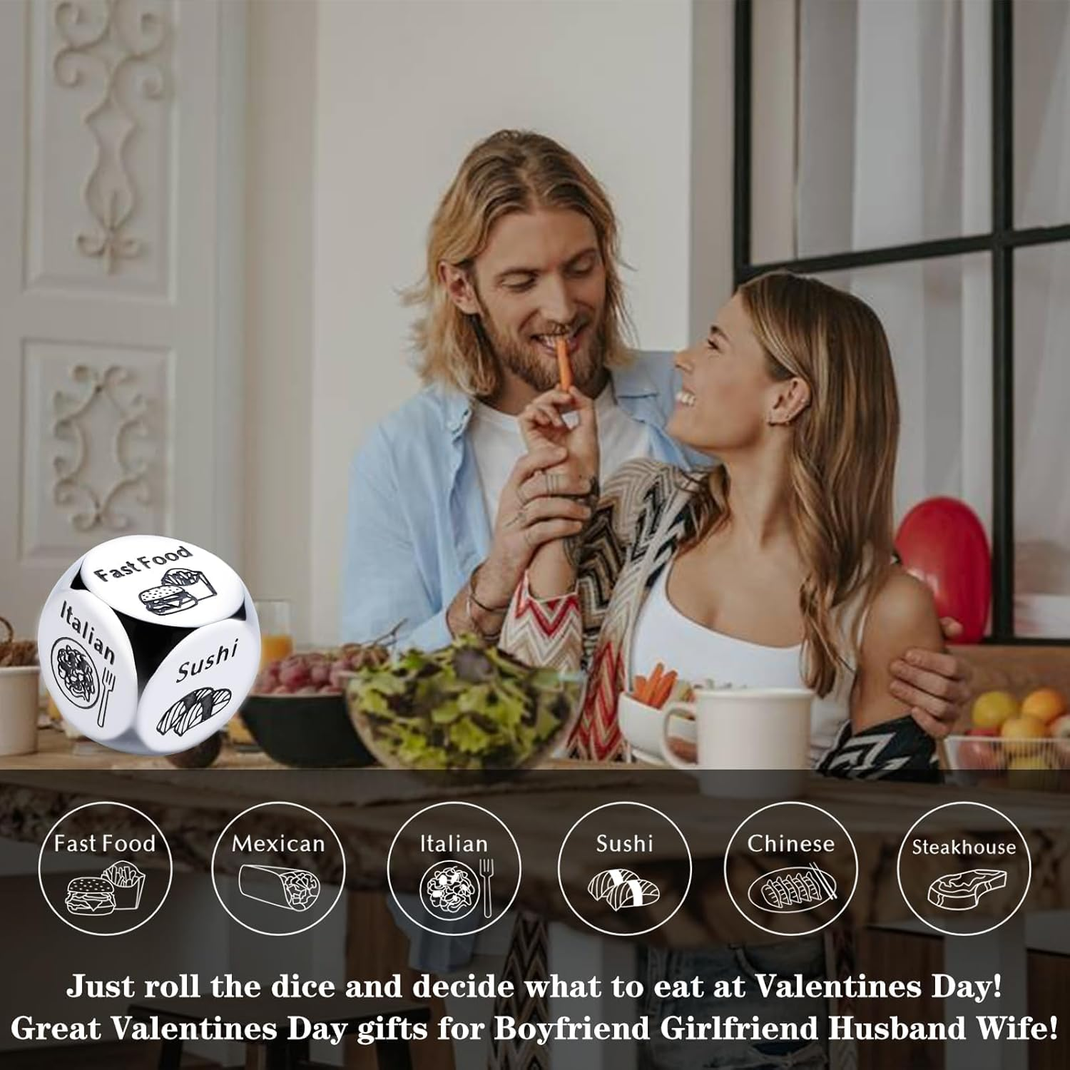 Stocking Stuffers for Women Men Adults, Christmas Gag Gifts for Women Men, Funny White Elephant Gifts Steel Food Decision Dice, Anniversary Valentines Day Gifts for Him Her Couple Girlfriend Boyfriend image number 4