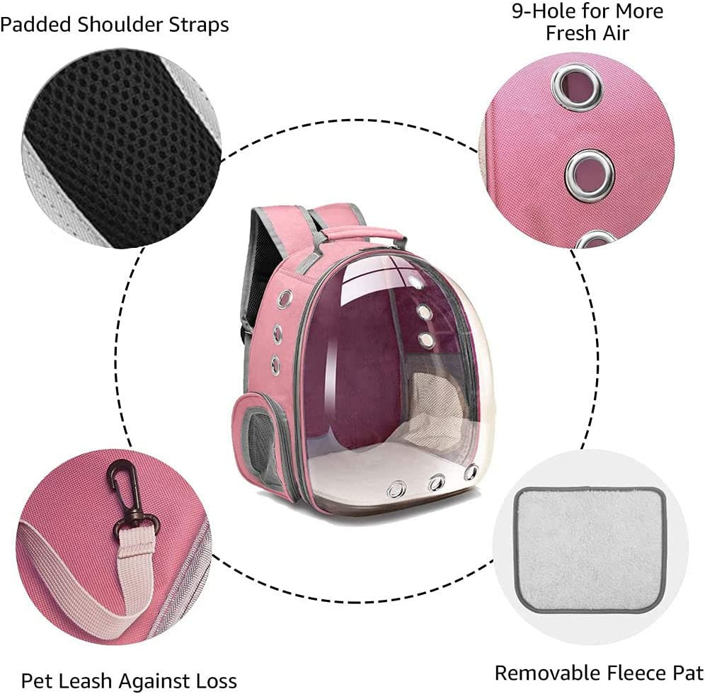 Cat Backpack Carriers Bag, Dog Backpack, Pet Bubble Backpack for Small Cats Puppies Dogs Bunny, Airline-Approved Ventilate Transparent Capsule Backpack for Travel, Hiking and Outdoor Use (Pink) image number 6