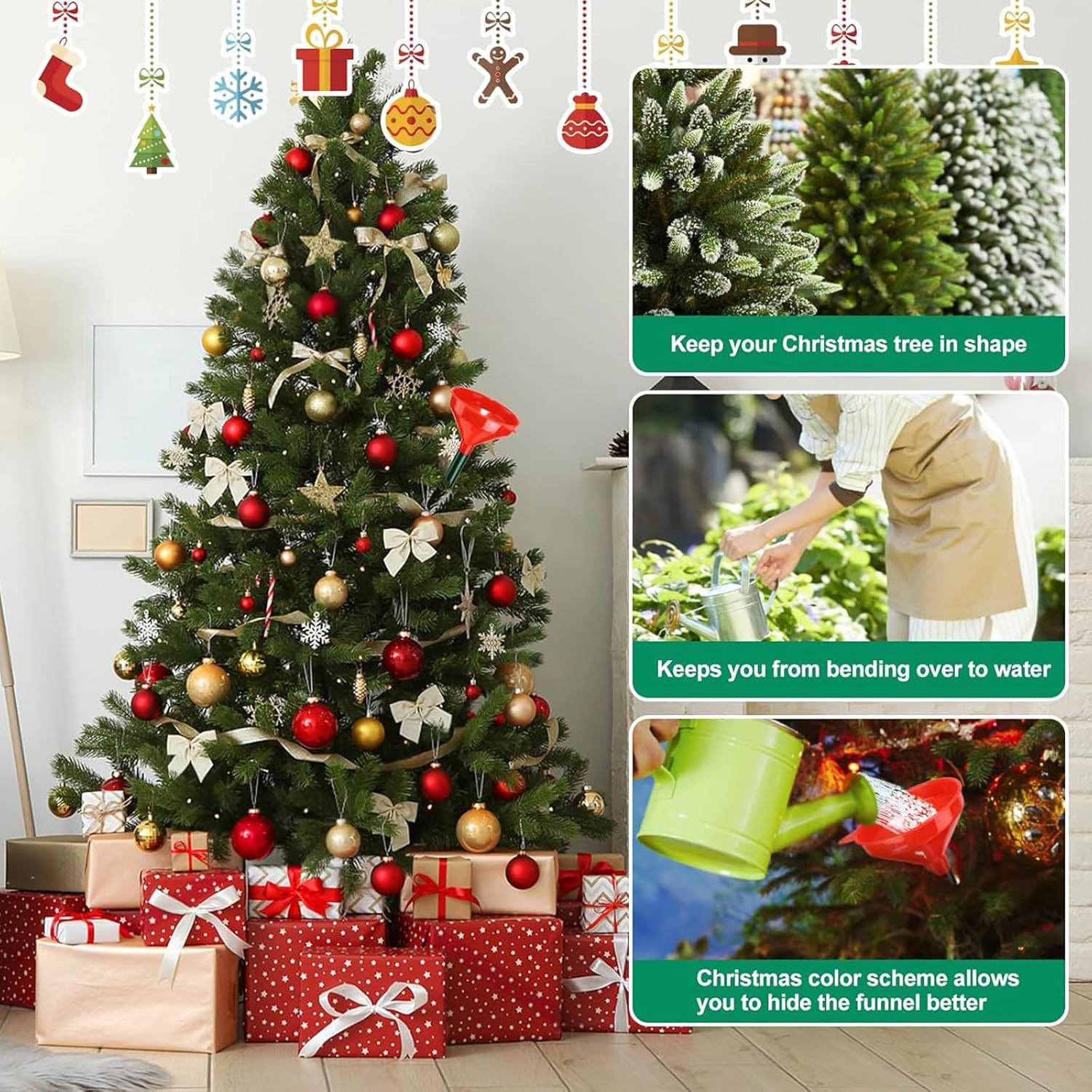 1 Piece 126.5 Cm Christmas Tree Watering Funnel, Stainless Steel Watering System with 11.5 Cm Wide Spout for Indoor and Outdoor Large Trees