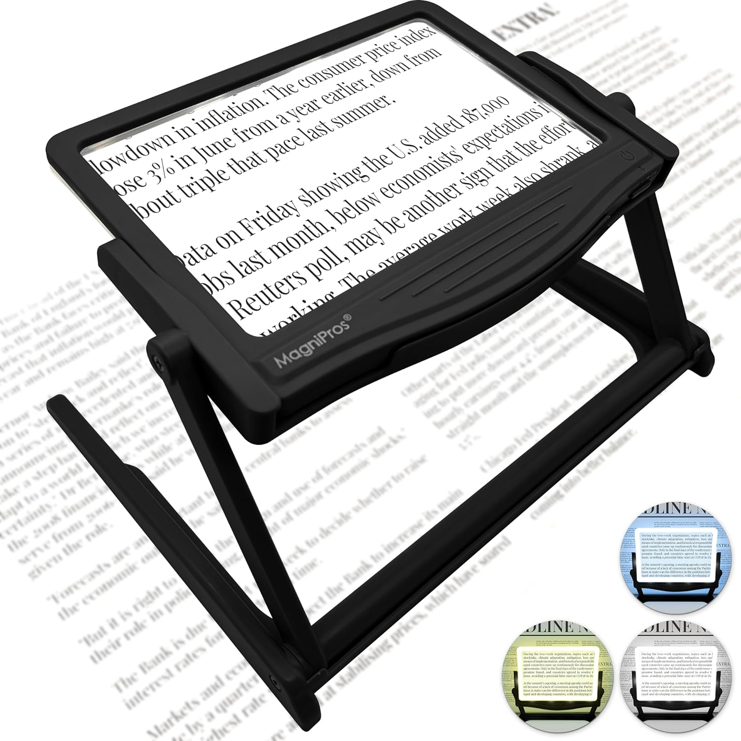 MAGNIPROS Patented 5X Large LED Page Magnifier with Detachable Stand | Eye Caring 3 Color Light Modes & Anti-Glare Lens to Reduce Eye Strain-Ideal for Reading Fine Print, Crafting, Low Vision Seniors image number 2