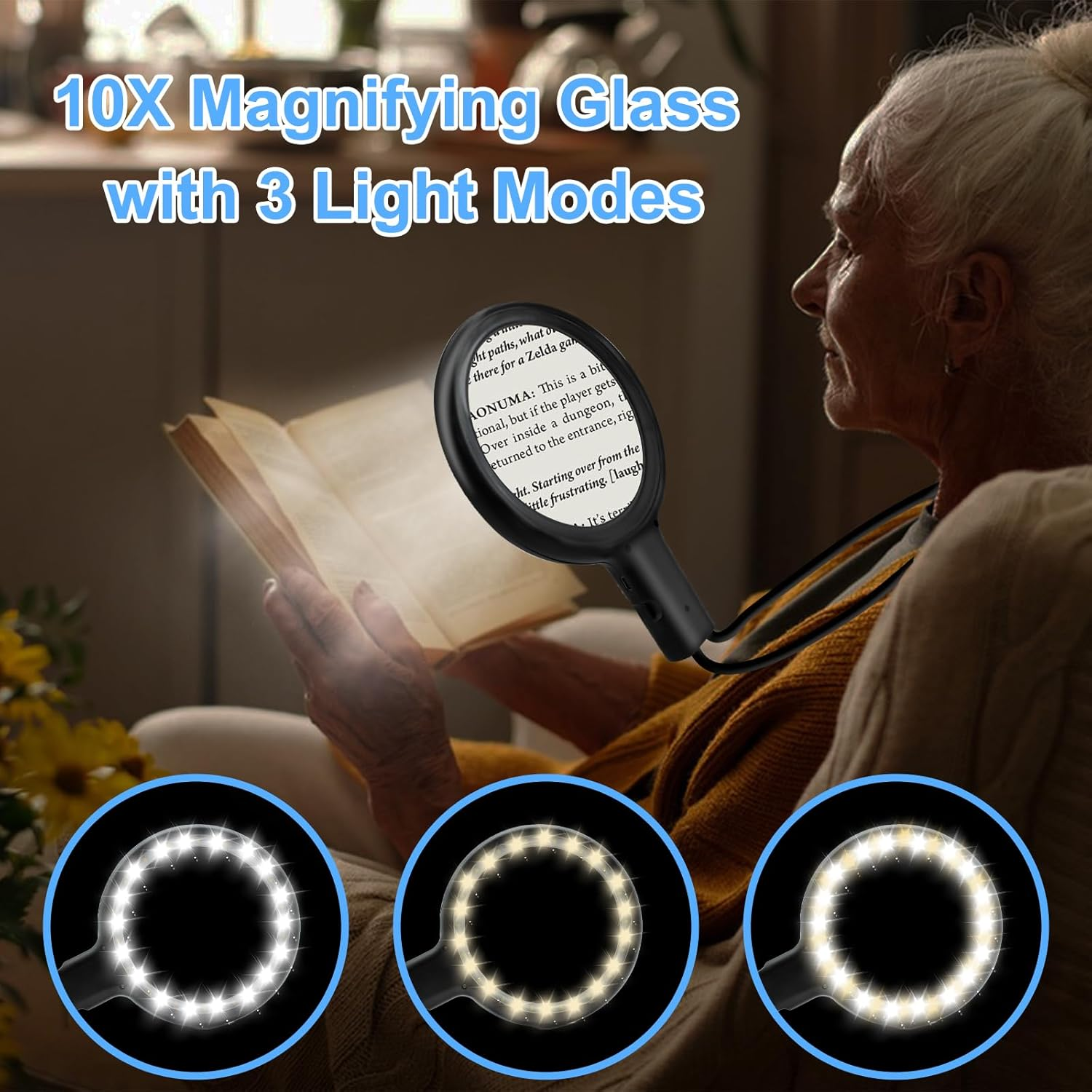 5X Magnifying Glass with 36 LED Light, 5.2 Inch Large Magnifier with 3 Light Modes, Neckwear Magnifying Glass with Flexible Gooseneck for Close Work, Reading, Sewing Low Vision Seniors (Upgrade) image number 4