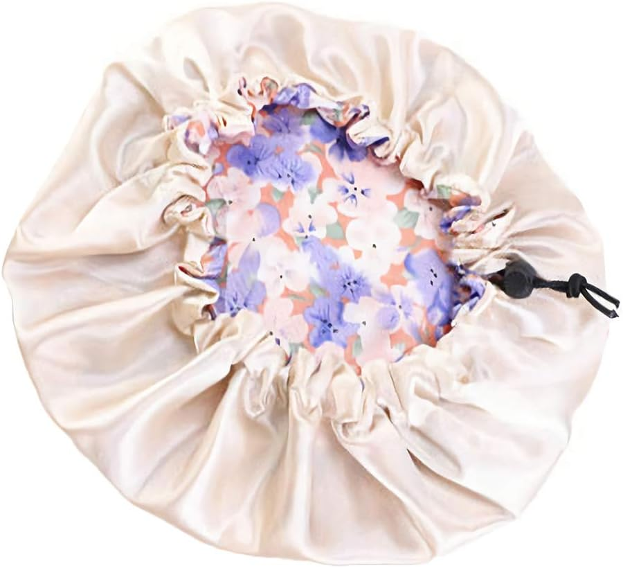 COMVIP Children Adjustable Bathing Cap Elastic Flower Satin Bonnet A: Royal Blue image number 5