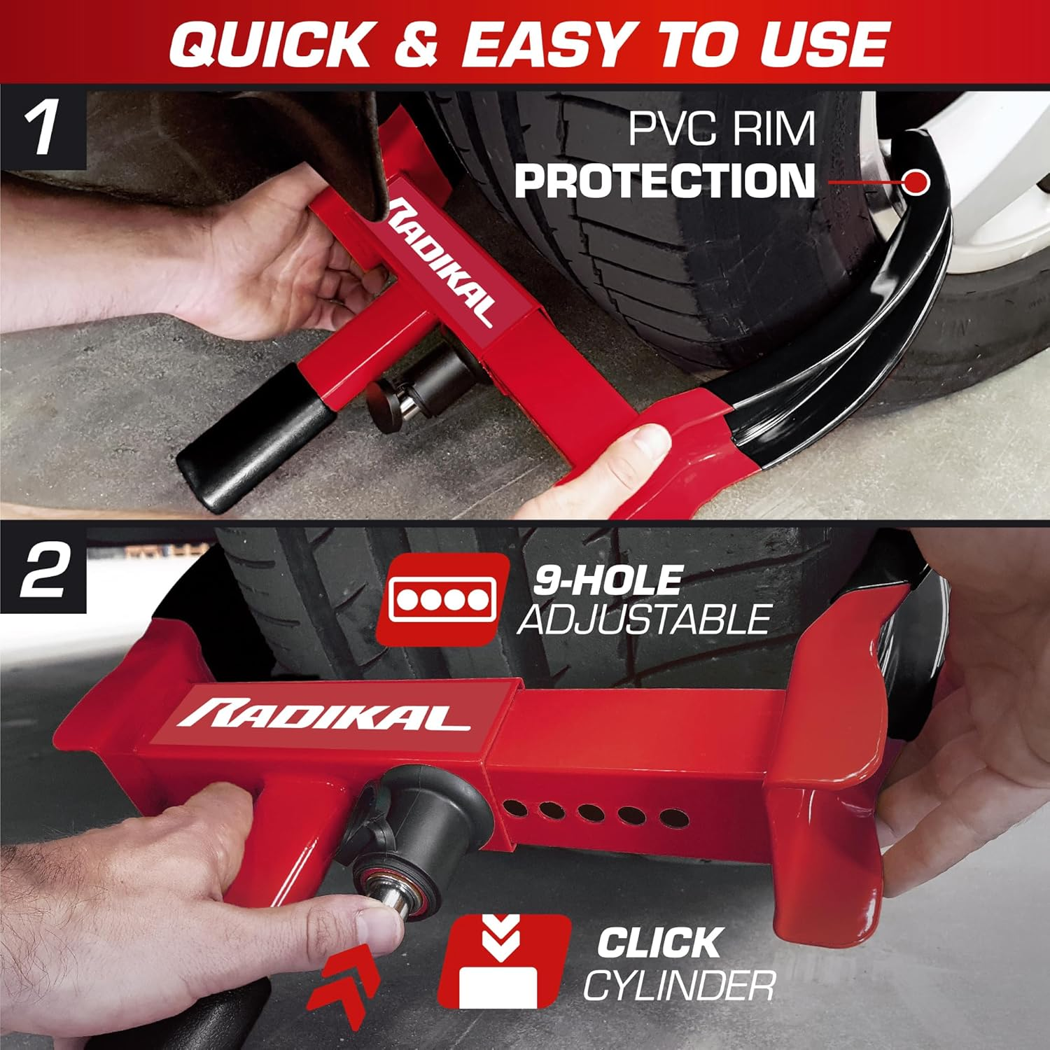 RADIKAL RK1001 Heavy Duty Wheel Clamp Lock, Adjustable 7,4-11,4In, High Security Lock, Anti-Scratch, Universal Wheel Car Boot anti Theft Lock Device for Vehicle Truck, Van, Golf Cart, Motorhome Camper image number 2