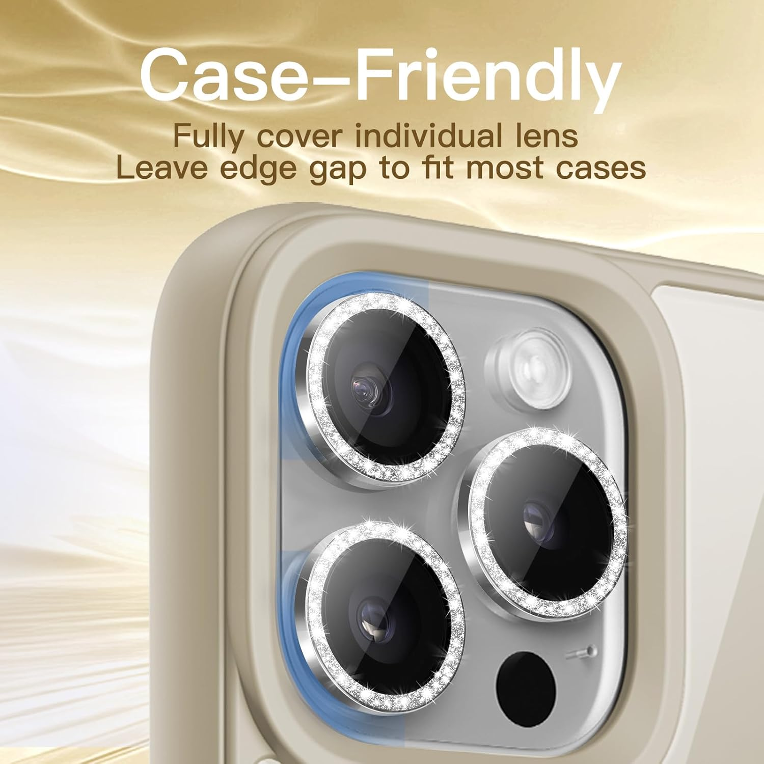 Jetech Camera Lens Protector for Iphone 15 Pro 6.1-Inch and Iphone 15 Pro Max 6.7-Inch, Bling Glitter Individual 9H Tempered Glass Metal Ring Cover, HD Clear, 1 Set (White Titanium) - Natural Titanium image number 2