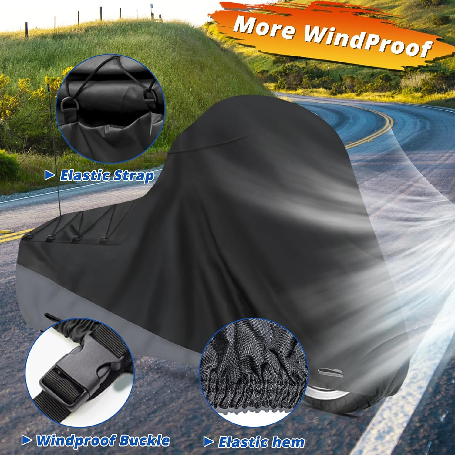 XYZCTEM Motorcycle Cover for Touring Models Harley Davidson Road King Road Glide Street Glide Electra Glide Low Rider-St Indoor & Outdoor All Weather Protect from Dust Sunlight Rain, Black image number 4