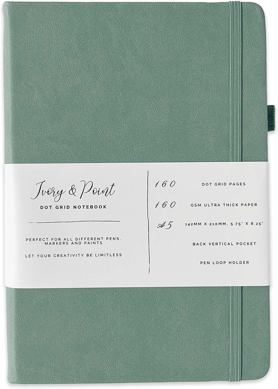 Ivory & Point - Improved Premium Quality Bullet Dotted Journal Notebook - 160 Pages, 160Gsm Bleed & Ghost Proof Thick White Paper - A5 Minimalist Art Dot Grid Notebook (Dusty Blue)