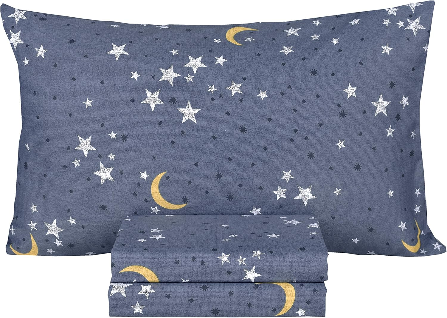 Scientific Sleep Moon & Stars Boys Girls 100% Cotton 3 Pcs Twin Bed Sheet Set Kids Toddler Teen, Flat Sheet & Fitted Sheet & Pillowcase Kids Bedding Set image number 2