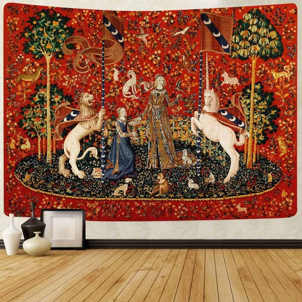 FEASRT Medieval Lady Tapestry European Royal Tapestry Lady and Unicorn Tapestry for Bedroom Living Room Apartment Dorm Decor Wall Hanging Tapestries 80X60 Inches GTDSAY76 image number 5