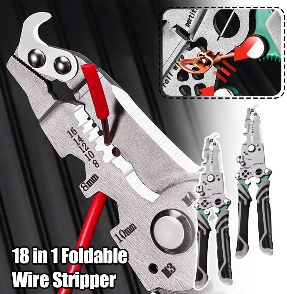 18 in 1 Foldable Wire Stripper,2024 Upgraded Multifunctional Foldable Professional Wire Stripper,Wire Stripper Twister/Wire Crimping Tool, Electrician Pliers Tools,Wire Crimper Electrician Tool A image number 3