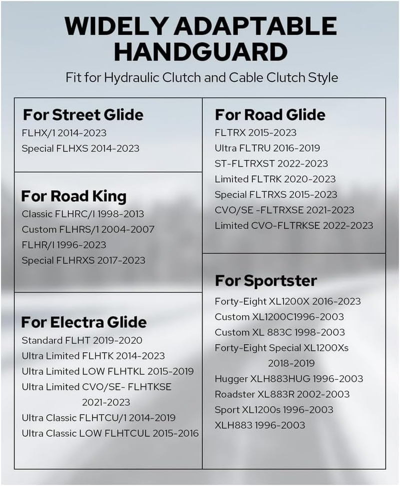 Benlari Stainless Steel Handguards, Larger Hand Guards Fit for Harley Touring Street Glide Road Glide Road King Electra Glide Bagger 2007-2023, Fit for Hydraulic Clutch & Cable Clutch Style