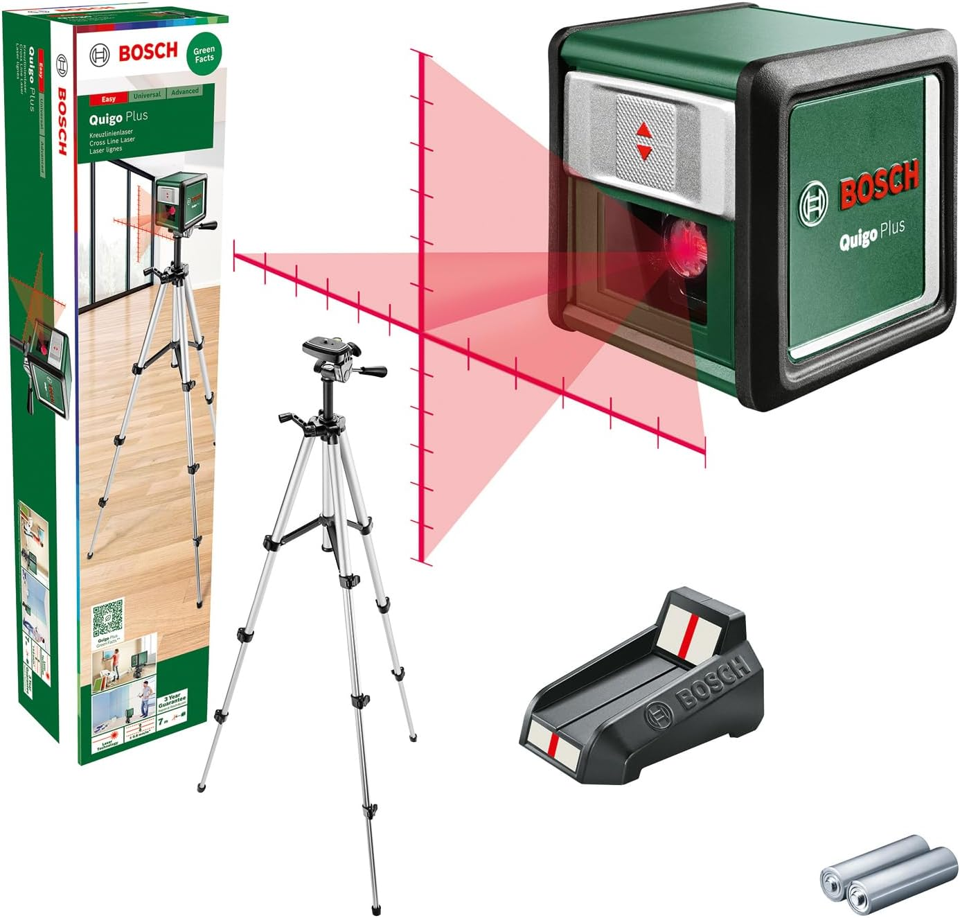 Bosch Cross Line Laser Quigo plus with Tripod (Easy Alignment at Equal and Variable Distances Thanks to Markings on the Laser Line, in Cardboard Box) image number 2