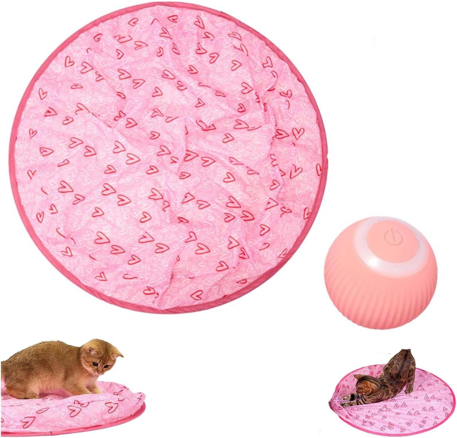 Simulated Interactive Hunting Cat Toy, Gertar Cat Toy, Interactive Cat Toy Ball, Automatic Moving Rolling Ball for Indoor Cats (Pink Mat+Ball) - 2Pcs,Ball image number 4