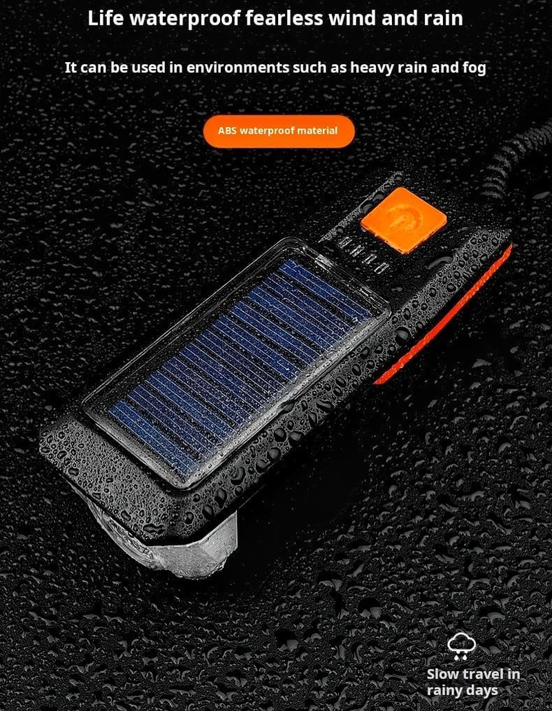 Multi-Functional Solar-Powered and USB Rechargeable Mountain Bike Night Cycling High Brightness Bike Front Light and 120Db Horn Bicycle Charging Light image number 4