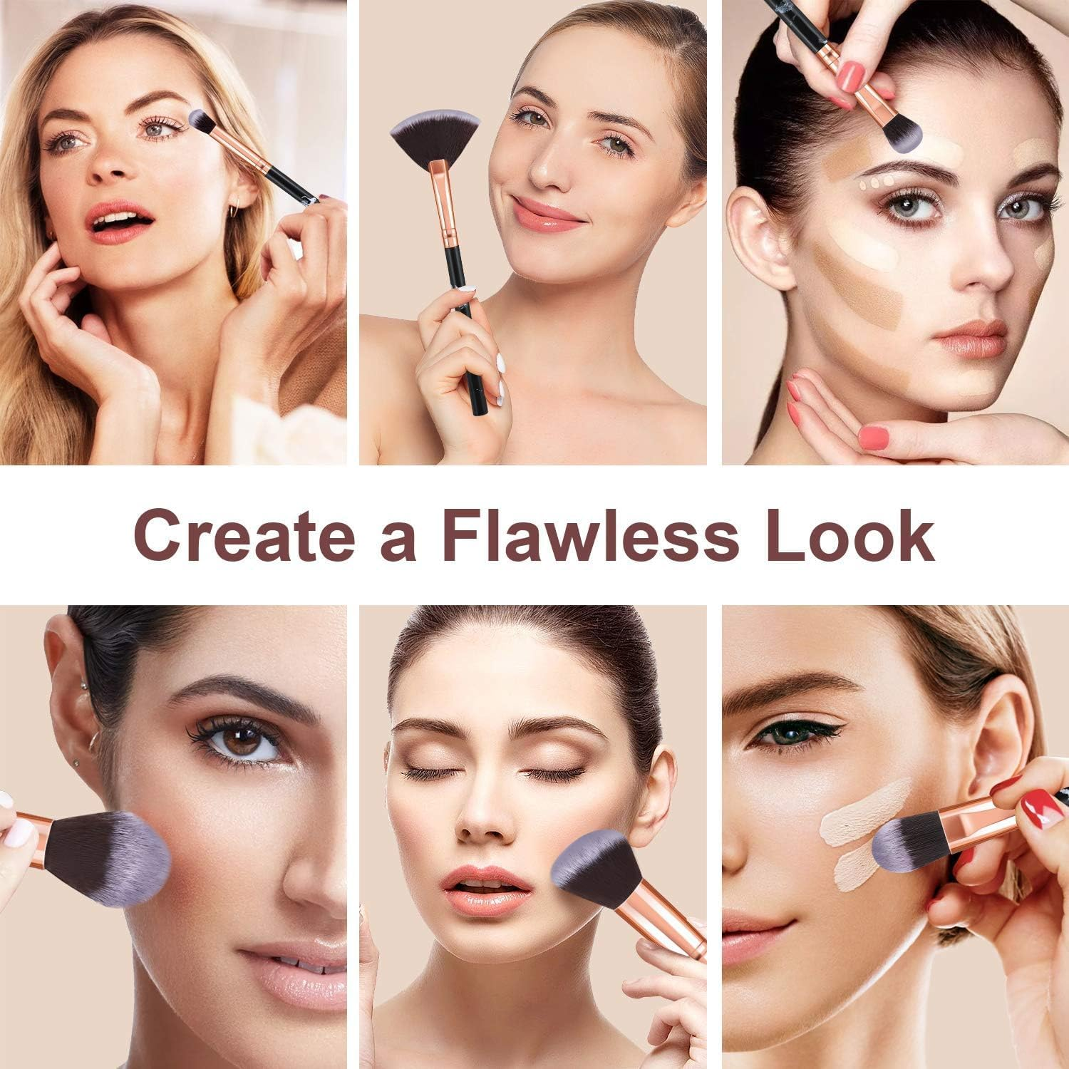 Makeup Brushes 10Pcs Marble Makeup Brush Set Professional Premium Powder Foundation Blush Blending Eyeshadow Brushes Sets - Black image number 5