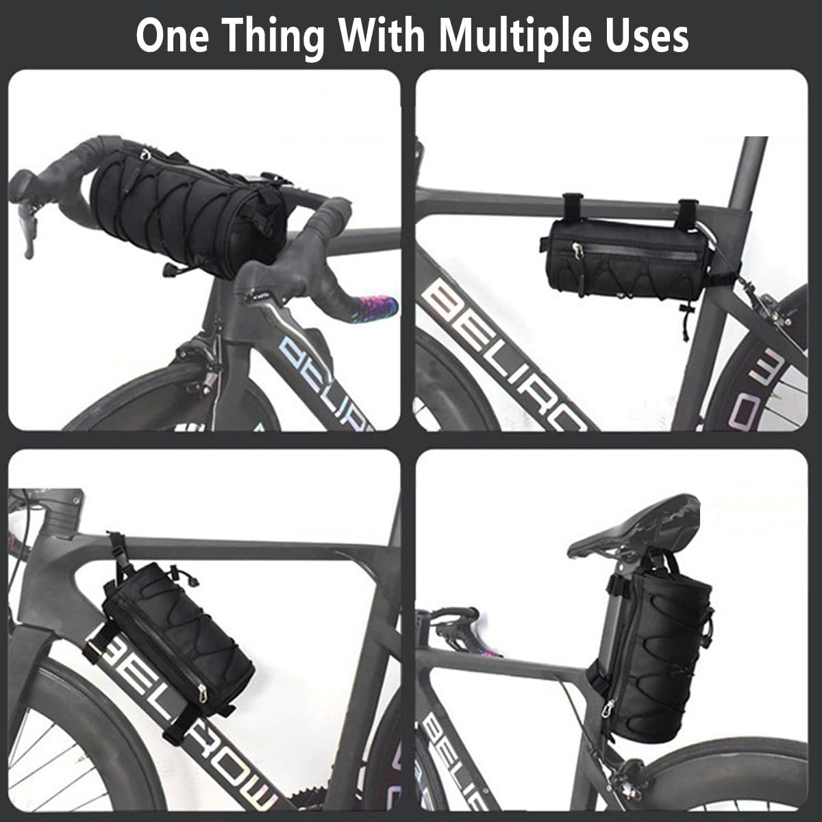 AIMALL Multi-Purpose Bicycle Handlebar Bag &ndash; 8.66"X4.33" Waterproof Nylon Front Tube Saddle Pouch with Adjustable Straps for Mountain & Road Bikes image number 1