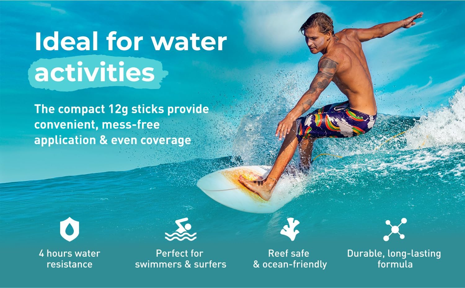 Sun Zapper Zinc Oxide Sunscreen Sticks &ndash; SPF 50+ Water Resistant &ndash; Beach Pack with 4 Colors (Light Skin Tone, Pink, White, Blue) image number 2