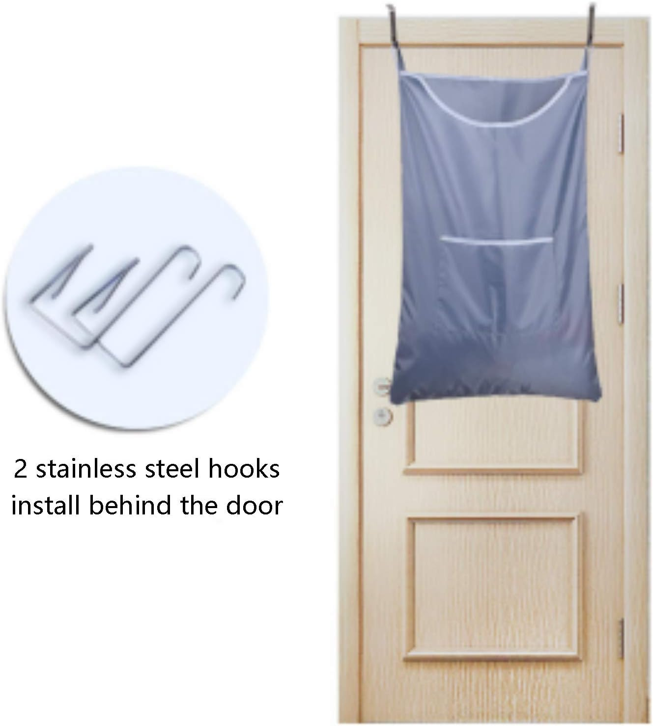 Space Saving Laundry Organizer -AUMA over the Door Hanging Laundry Hamper with 2 Stainless Steel Hooks, Oxford Fabric Large Size,Tested to Be Strong and Durable, Grey image number 6