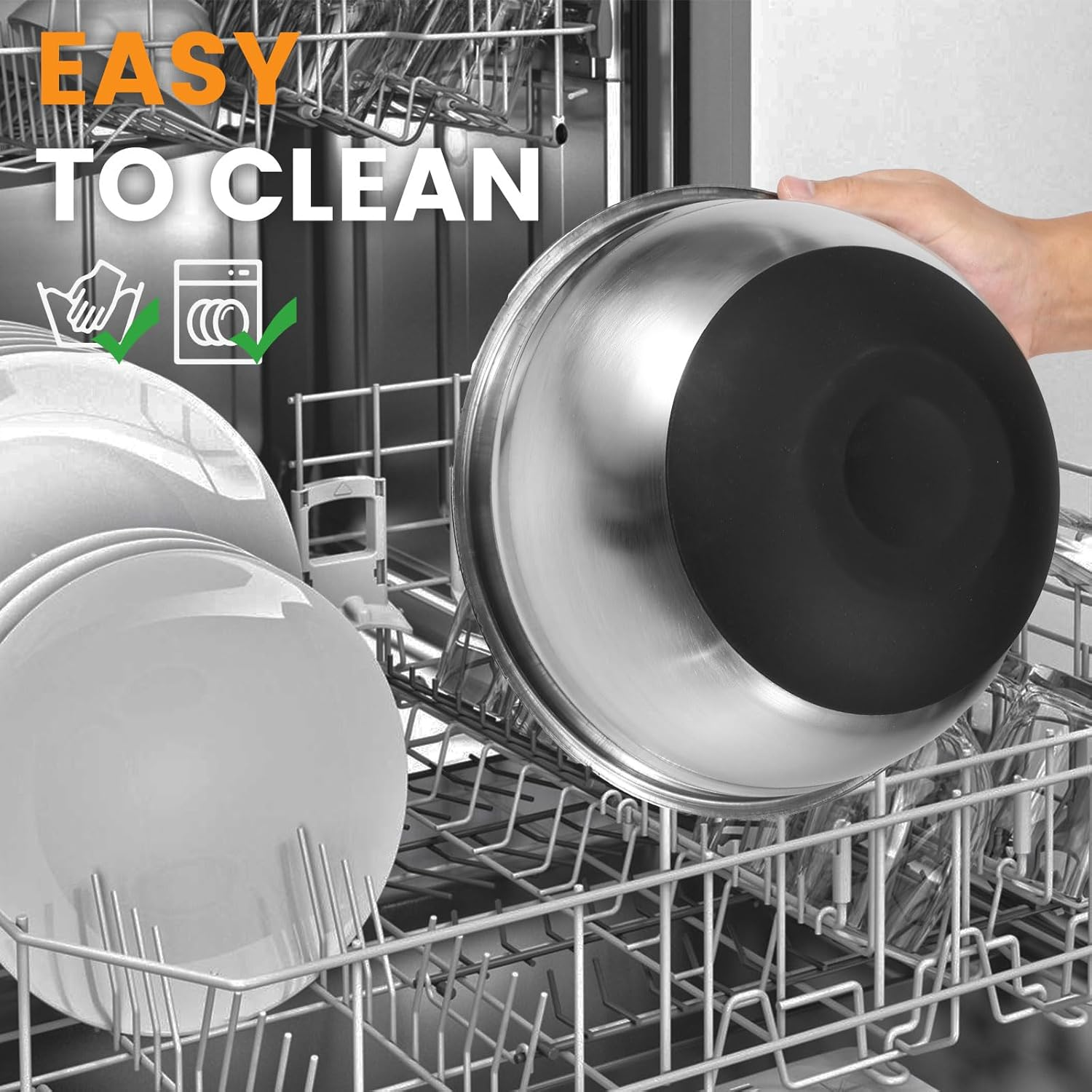 5 Pcs Mixing Bowls with Lids Stainless Steel Nesting Bowls Set with Non-Slip Silicone Bottoms Kitchen Metal Bowls for Mixing Baking Prepping Cooking Serving 4.5QT Large to 0.7QT Small