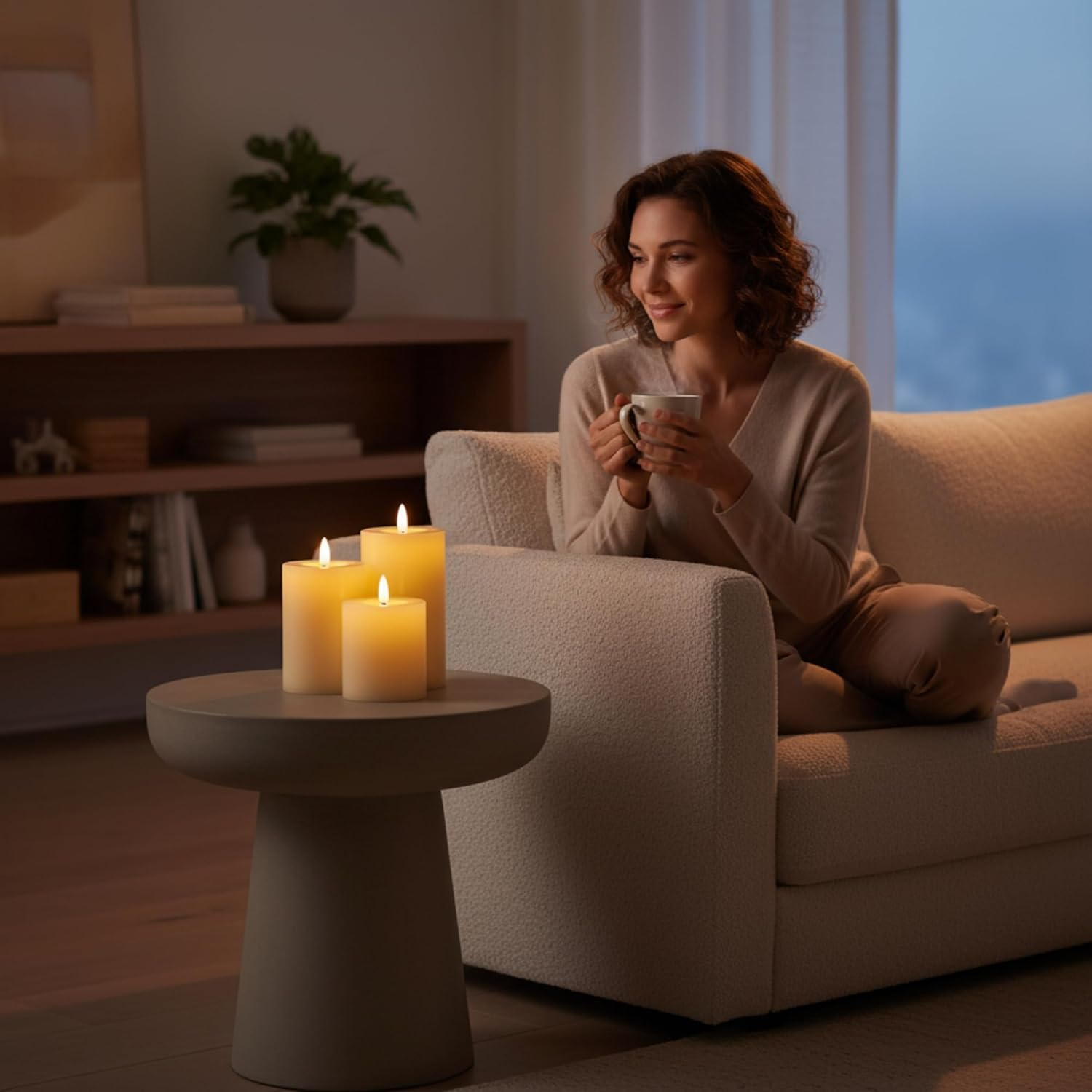 MIJOMA LED Candles Set of 3 Real Wax with Flame Effect - Warm White Light, Battery Operated Diameter 7 Cm, Heights 10/13/15 Cm - Safe Decorative Candles for Cosy Atmosphere Indoor image number 4