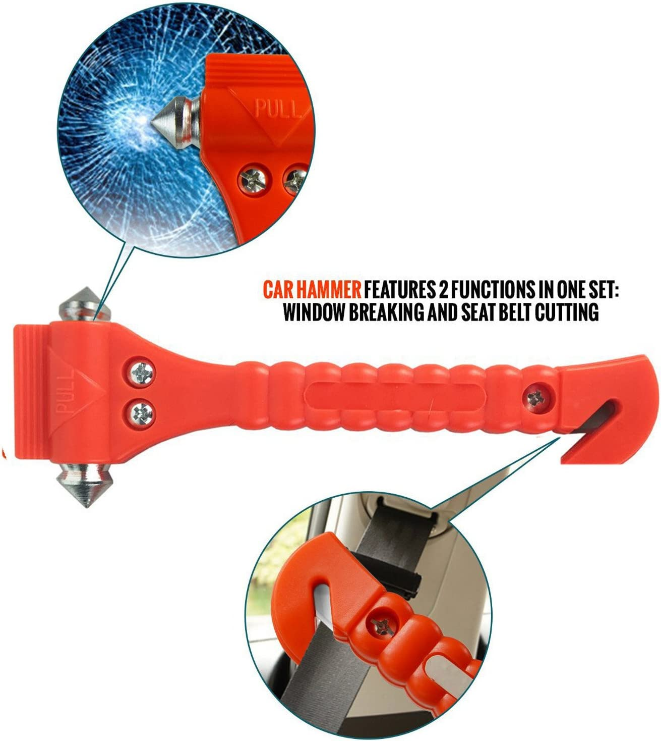 Autoark Car Safety Antiskid Hammer Seatbelt Cutter Emergency Class - Window Punch Breaker Auto Rescue Disaster Escape Life-Saving Hammer Tool,2 Pack,Az-012