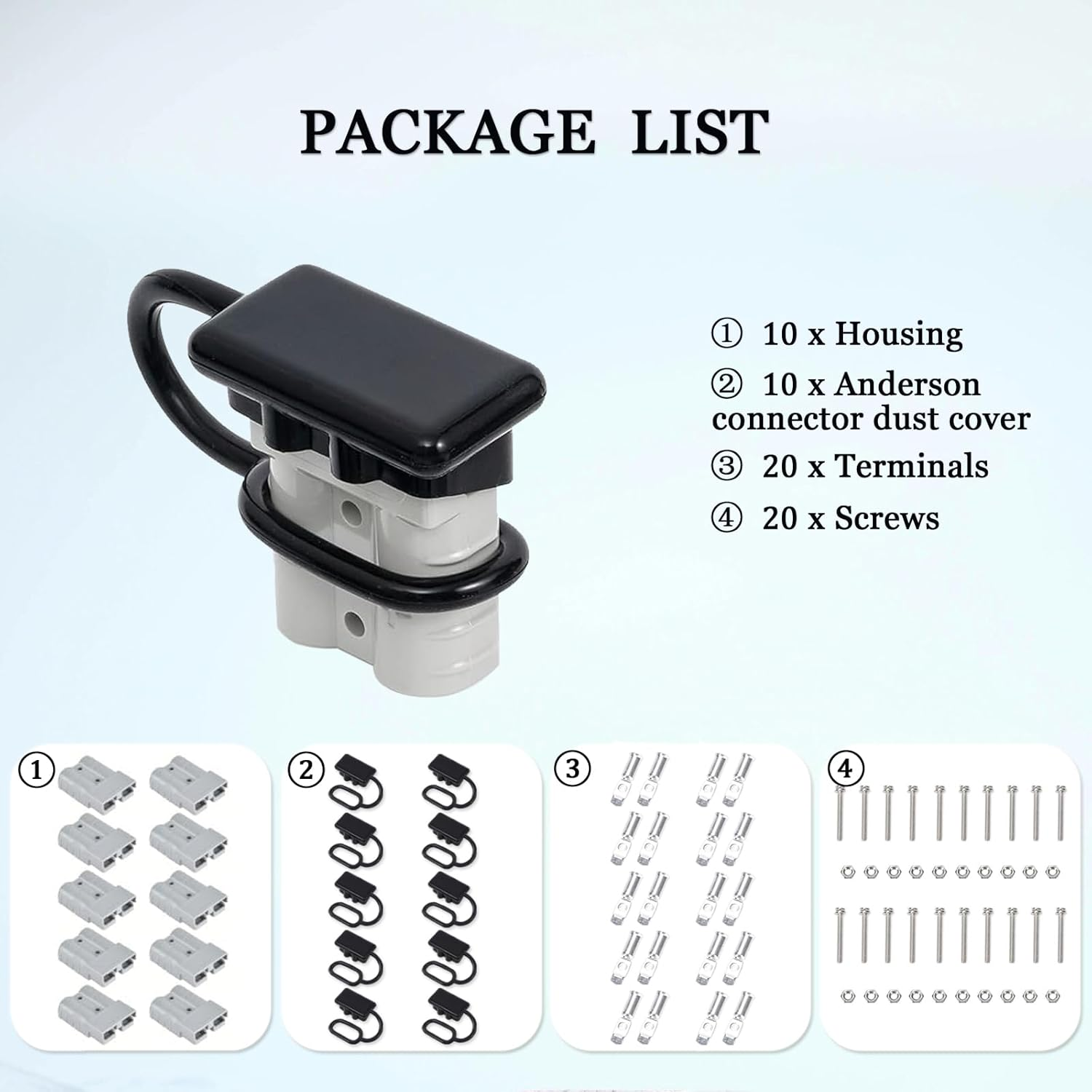 50 Amp Anderson Plugs and Connectors Kit Charger Battery Power Connectors Plug Quick Connect Disconnect 600V for Wire Harness Plug for Anderson Connector Dust Cover(Black 10Pcs) image number 2