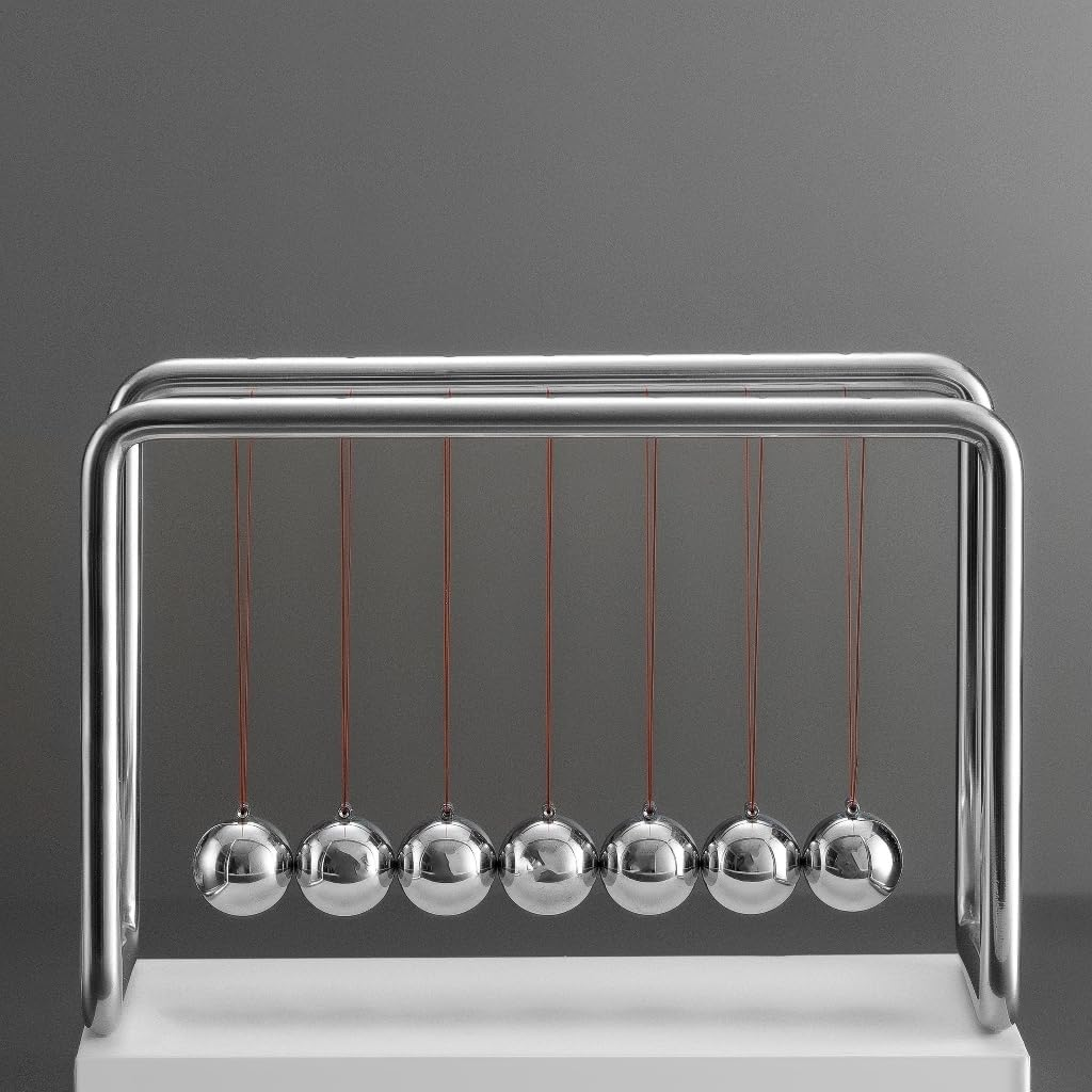 CERROPI Newton Cradle Balance Balls, Newton Pendulum with 7 Balls, Classic Newton Swing Ball, Decorative Physics Gadget for Desk, Stainless Steel Frame, 38 Sec Swingtime image number 2