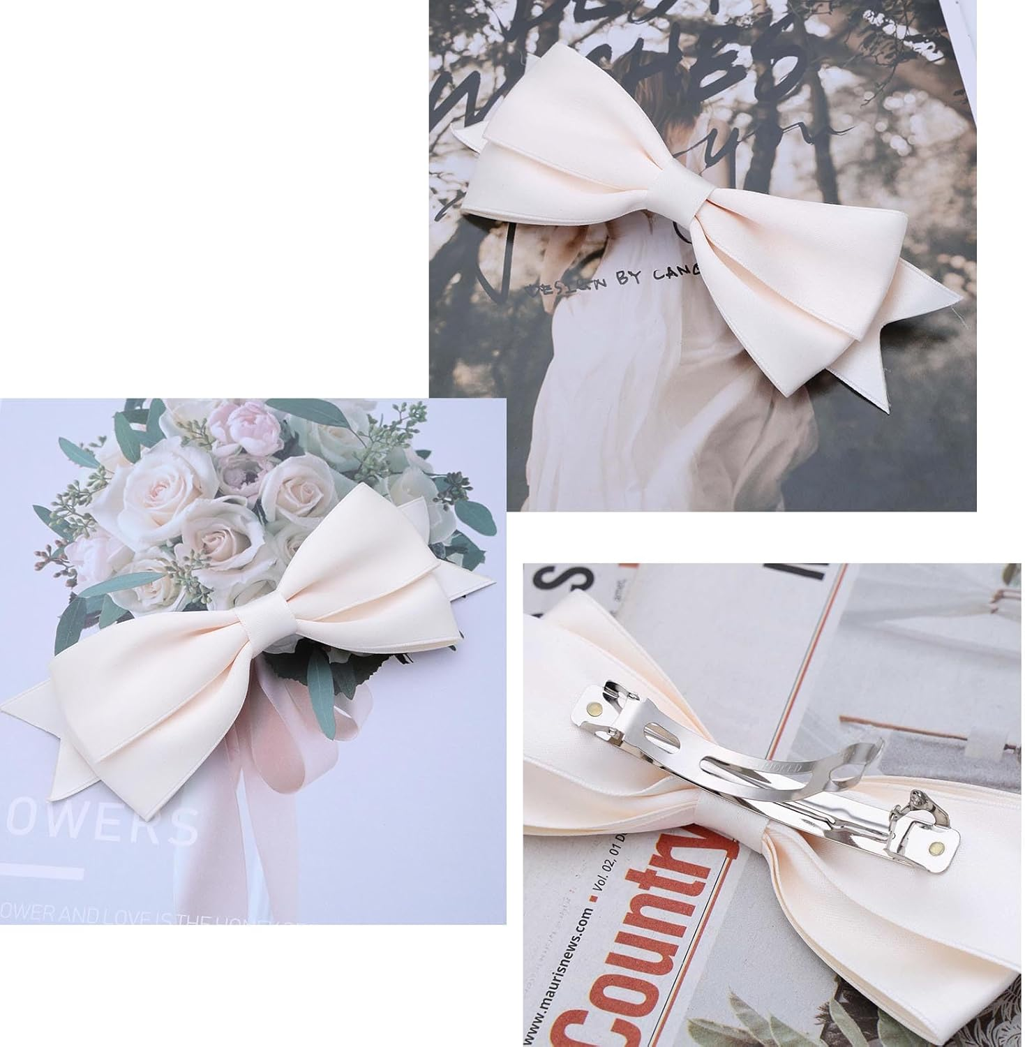 White Hair Bows for Women Bow Hair Clips Silky Satin Bow Clips Cute Hair Bow Clips French Hair Band Bow Wedding Bow Hair Bow Barrette Bowknot Hair Accessories Pink Red image number 2