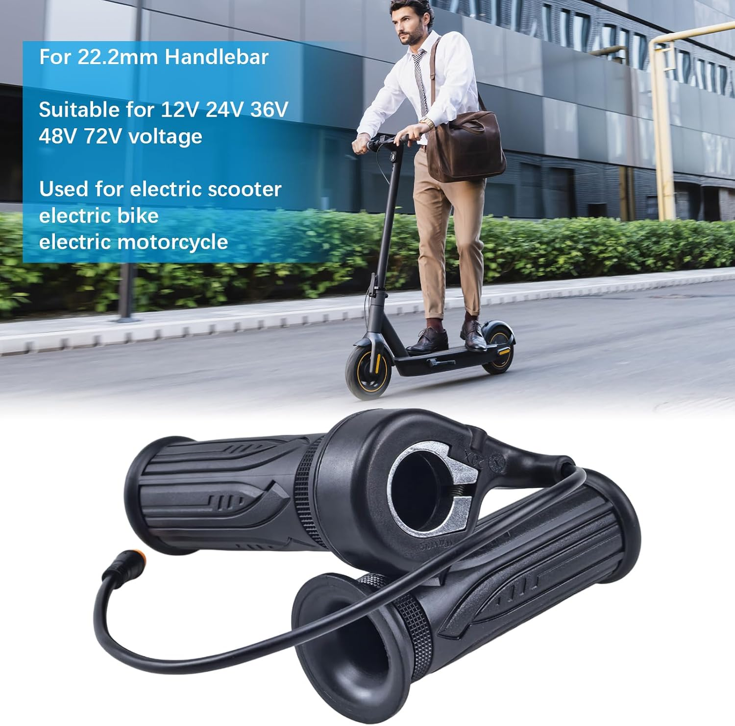 Electric Bicycle Throttle Handle, 20X Full Half Twist Ebike Throttle Grip Electric Bicycle Scooter Twist Handlebar with Waterproof Plug for Ebike image number 2