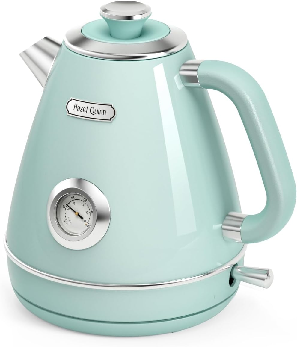 Hazel Quinn Vintage Electric Water Cordless Kettle, 304 Stainless Steel, Dial Thermometer, Fast Boiling, Auto Shut-Off, 1.7 L Capacity, 2200 W, 360&deg; Swivel Base, Floral Design by Artist Eduardo Recife
