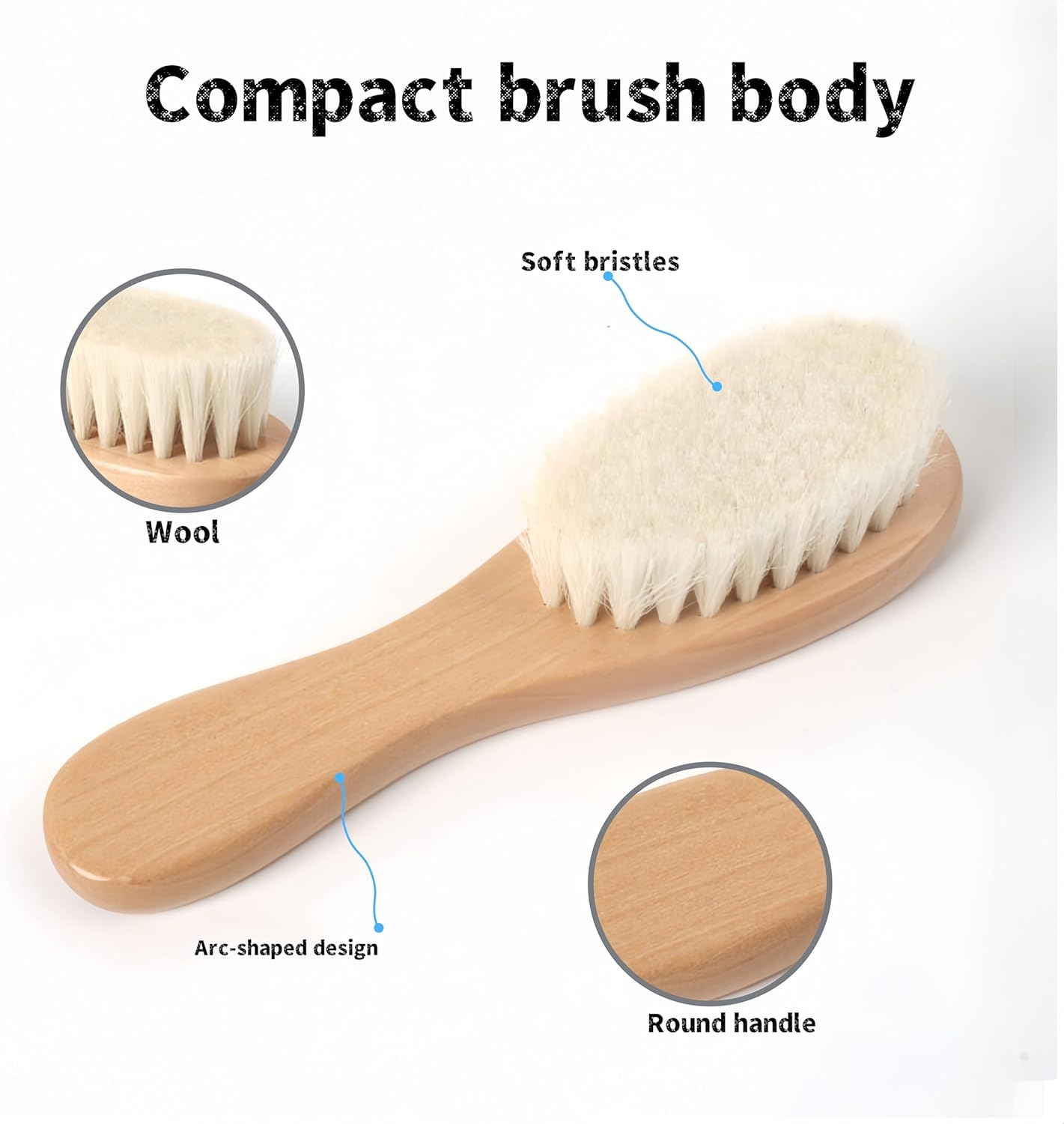 Goat Bristles Brush and ，Hair Brush with Extremely Soft Bristles Silicone Brush Set for Cradle Cap Wood Cradle Cap Brush for Boys & Girls 2 Pcs image number 6