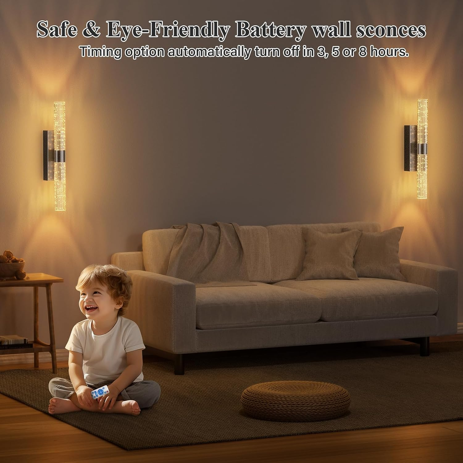 LED Battery Operated Wall Sconce Light Pack of 2, 12000Mah Rechargeable Battery Powered Wall Lighting Indoor Dimmable Wall Lamp Fixtures for Bedroom Living Room (Black) image number 2