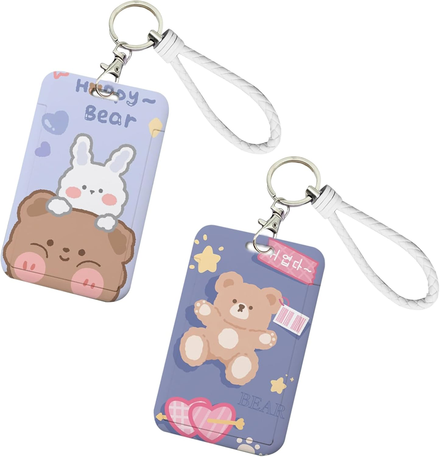 2 Pcs Kpop Photocard Holder Keychain Cute Bear Strawberry Kpop ID Badge Holder with Keychain Badge Reel Stationery for Back to School Student Bus Card Pendant Keychain (Pink), DTR42