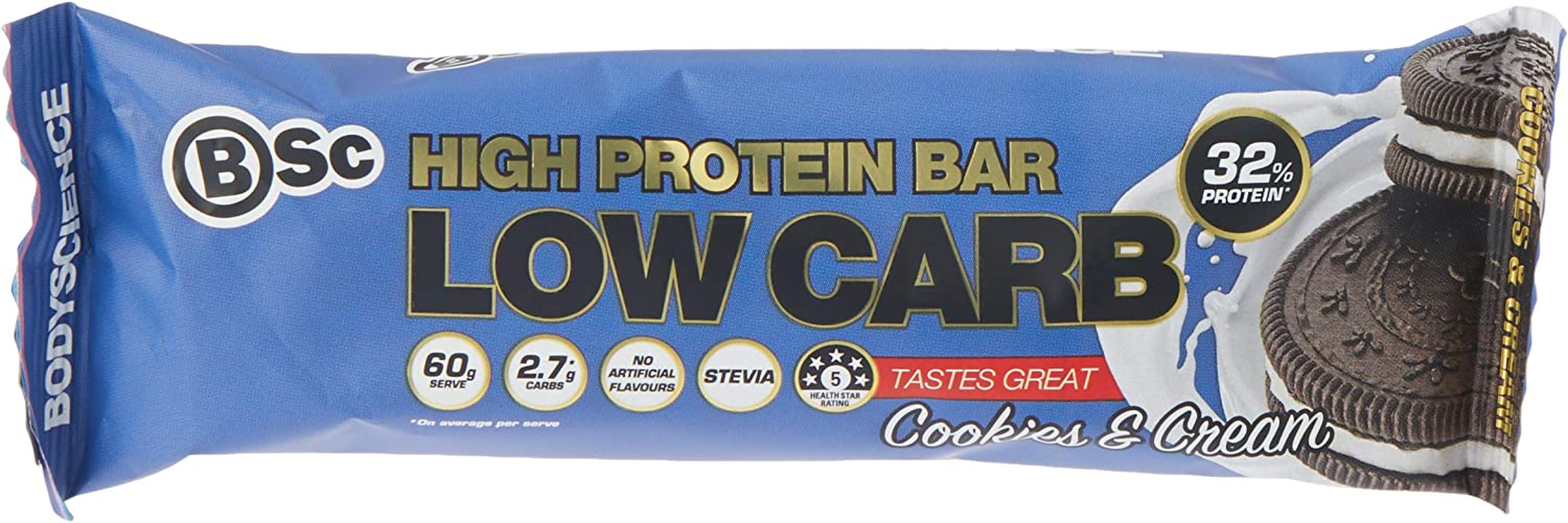 Body Science Cookies and Cream High Protein Bar - Box of 12 (60G Each) image number 2