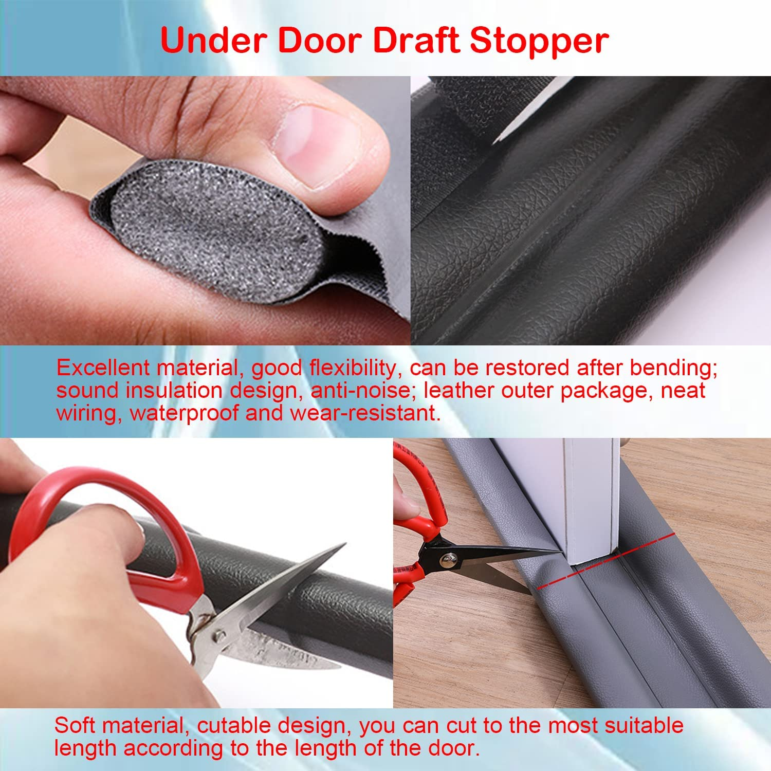 Twin Draft Stoppers for Bottom of Doors, Windproof Dustproof Mosquito-Proof under Door Draft Stopper, Door Draft Blocker Reduction Windshield Energy Saving under Door Seal Strip(White) - Black image number 6