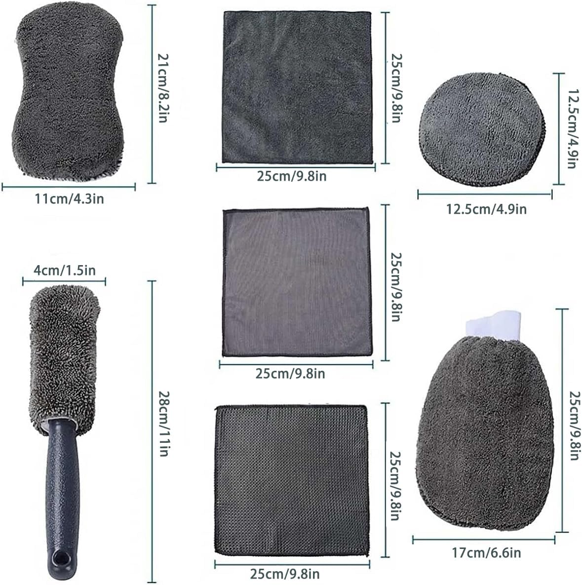 AIMALL 9PCS Microfibre Car Cleaning Kit with Wash Mitt, Wheel Brush, Waxing Sponge, Drying Towels and Polishing Cloths for Interior Exterior Auto Detailing image number 4