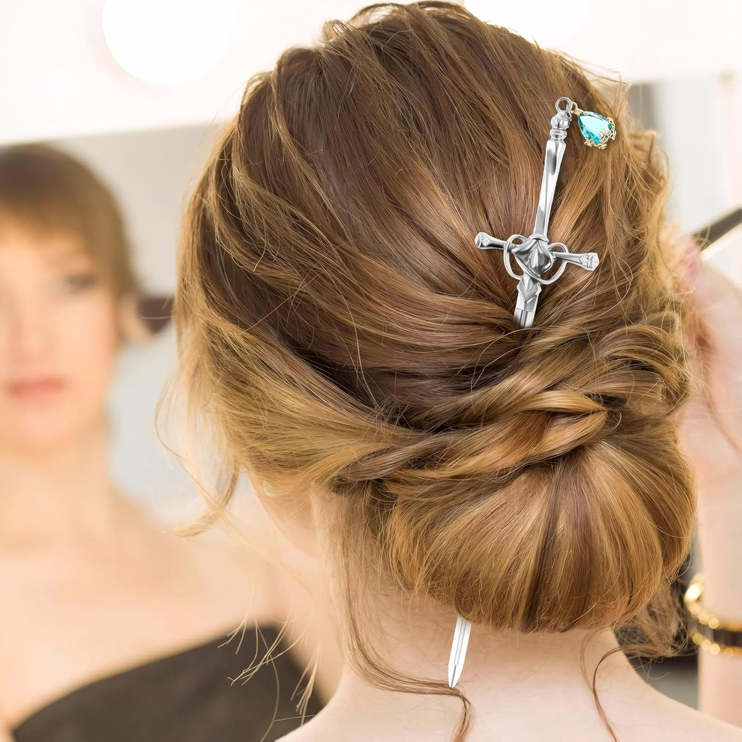 Metal Sword Bookmarks - Premium Stainless Steel Bookmark with Glass Pendant, Vintage Dual-Tone Gift Set (2 Pack) image number 3