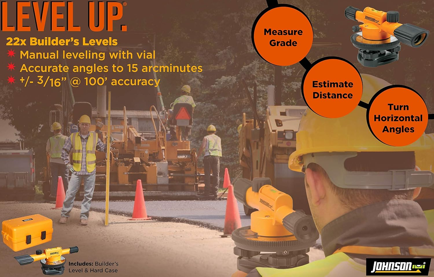 Johnson Level & Tool 40-6900 22X Builder'S Level, Orange, 1 Level image number 3