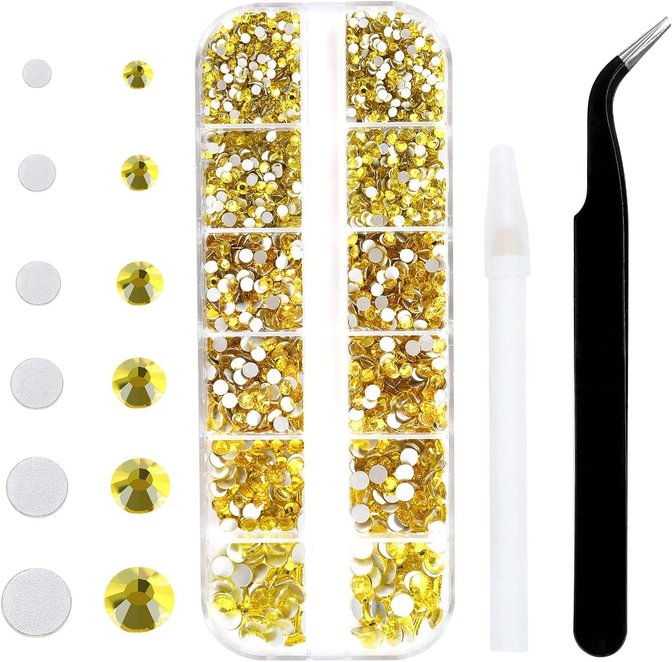 4240Pcs Flatback Black Rhinestones Glass Crystal Gemstones for Nail Art Eye Jewels Makeup round with Tweezers and Picking Pen (SS6~SS20 Set)